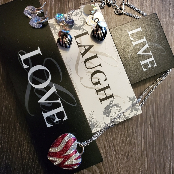 Pink Zebra Print Heart Necklace & Earrings Bundle - Picture 9 of 9